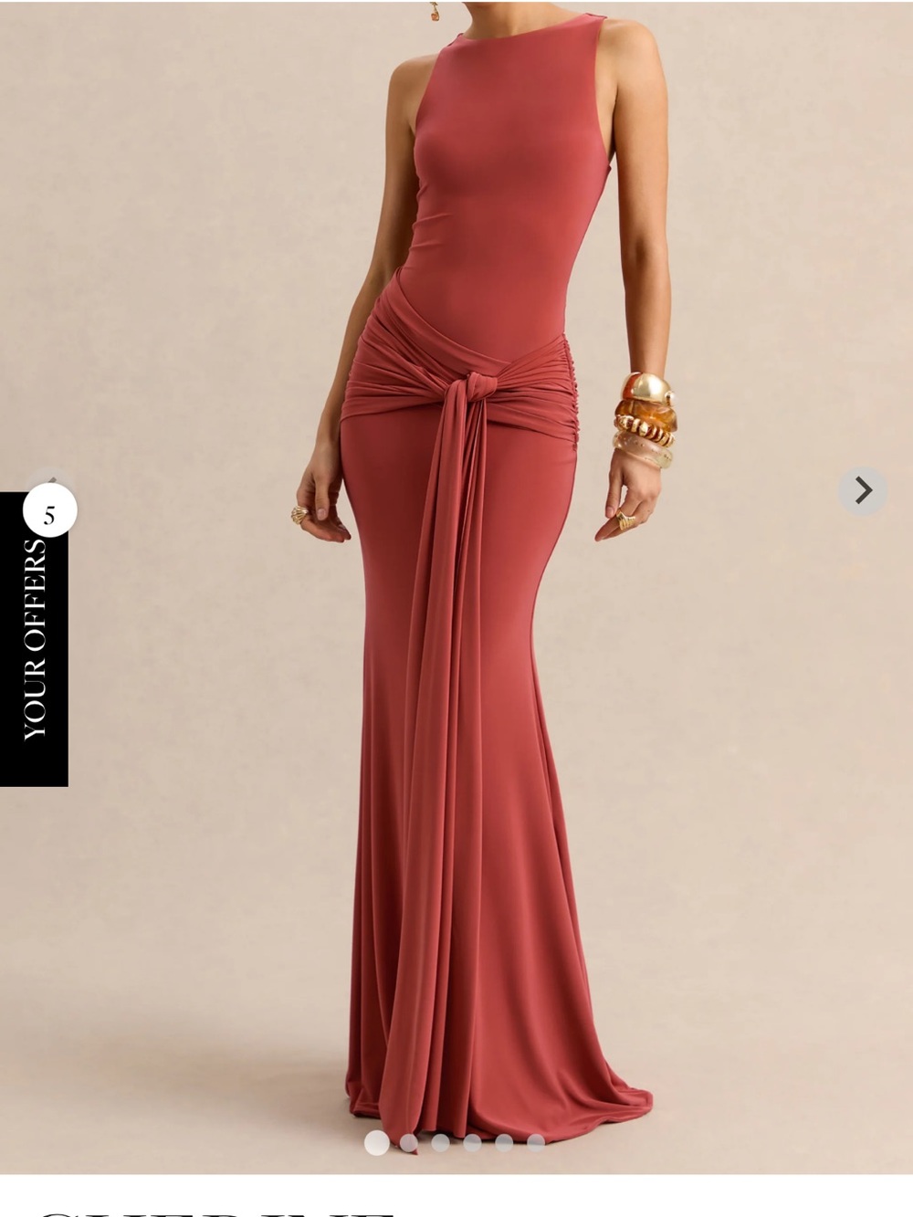 Club London Sleeveless Coral Knot-Waist Maxi Dress